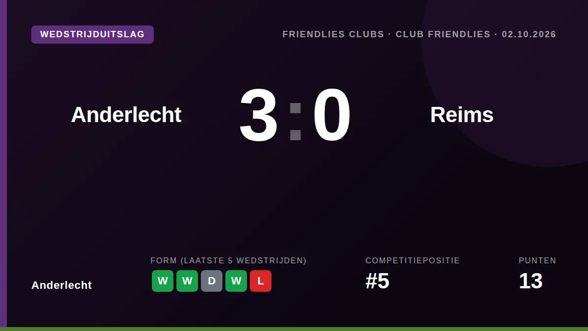 RSC Anderlecht boekte vrijdag een 3-0 oefenzege op Stade de Reims, met treffers van Bertaccini, Flips en Dao, als...